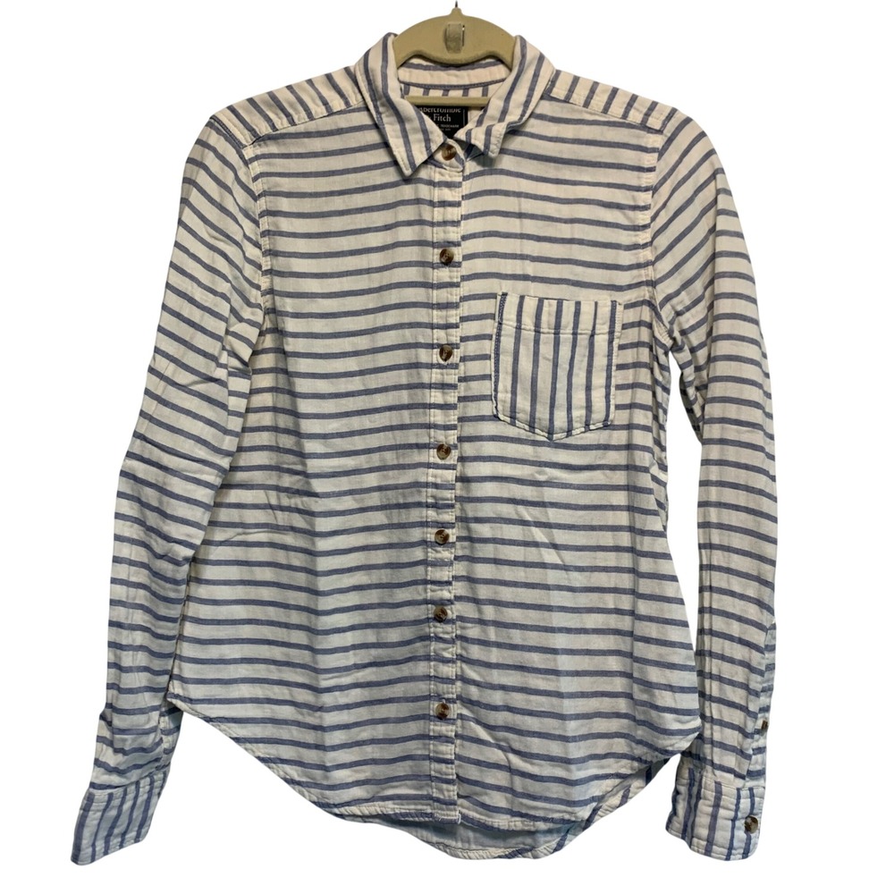 Abercrombie & Fitch Button Down Shirt XS Blue White Striped Long Sleeve Preppy